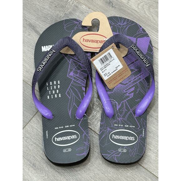 NWT Marvel Black Panther Havaianas Flip Flops Black Purple Men's Size 9/10 - Picture 5 of 6